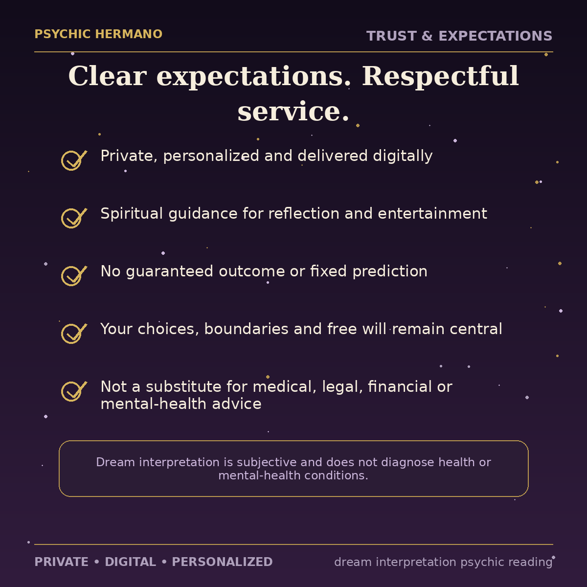 Dream Interpretation Psychic Reading trust, privacy and expectations