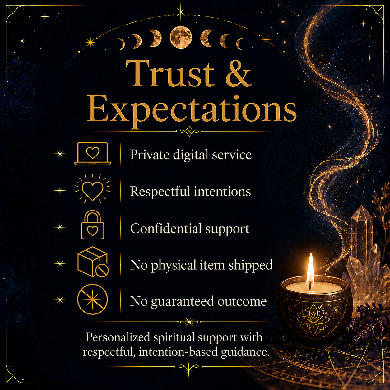 Love Road Opener Spell trust expectations and no guaranteed outcome notice