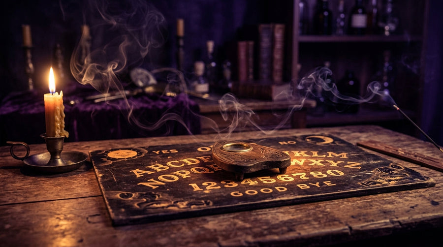 A planchette on a spirit board by candlelight, how to close an Ouija board safely