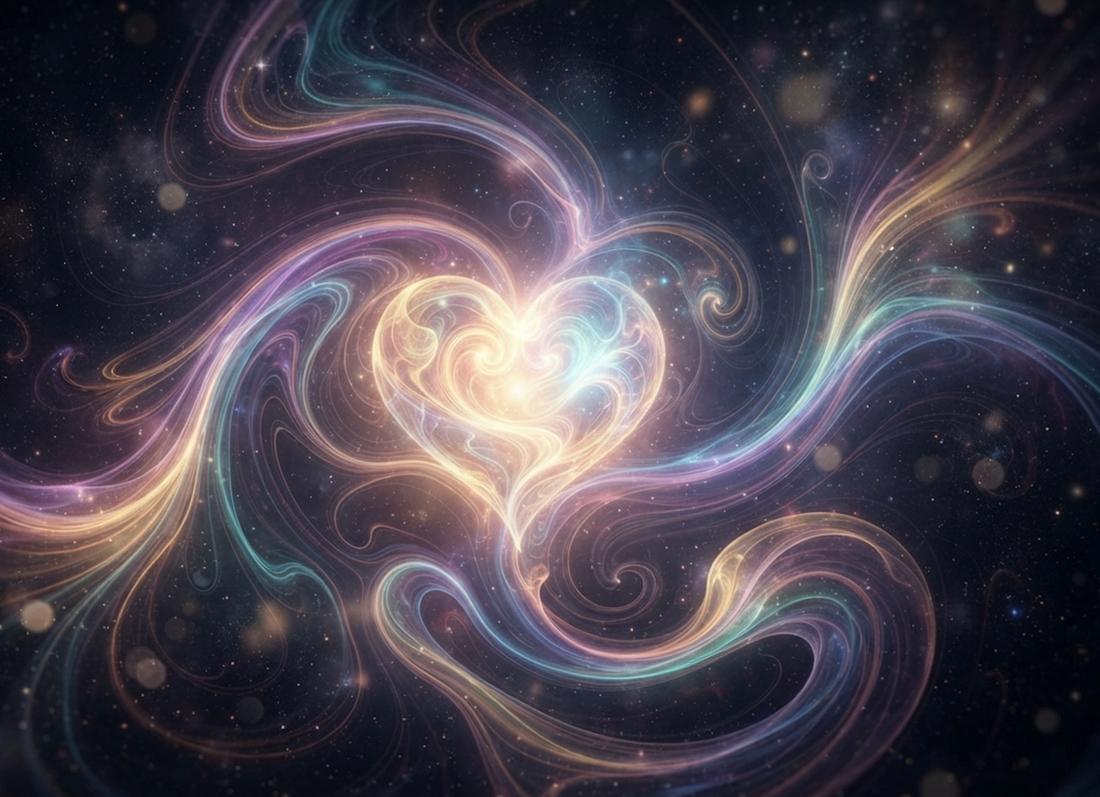 abstract swirling colors forming a glowing heart, representing signs you're an empath and deep emotional connections.