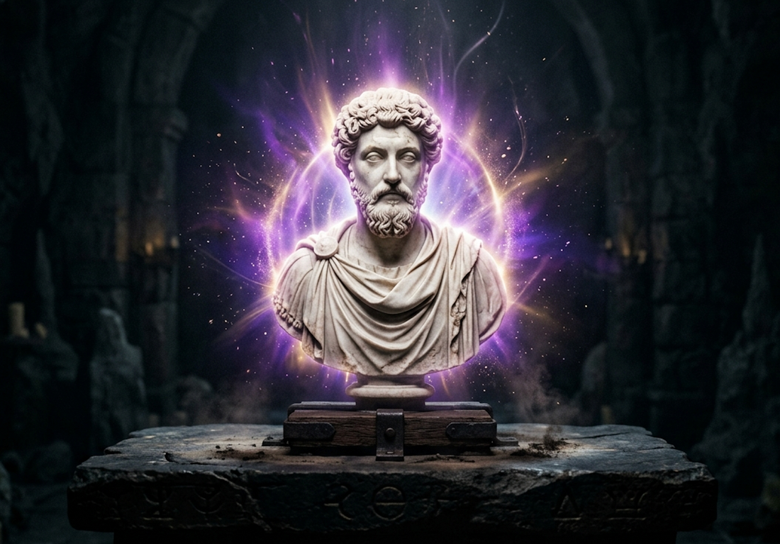 How looksmaxxing affects your spiritual energy depicted by a glowing statue in a mystical setting.