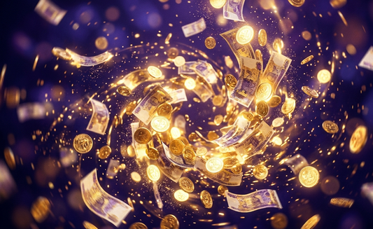 A swirling vortex of money and coins, representing the concept of how to manifest money.