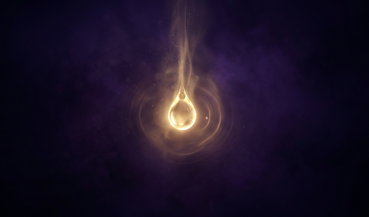 A glowing water droplet falling in candlelight, phantom water drops spiritual meaning