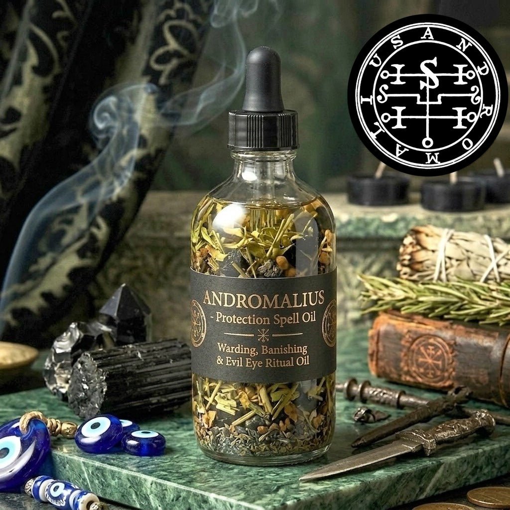 ANDROMALIUS Protection Spell Oil - Warding, Banishing & Evil Eye Ritual Oil - PsychicHermano