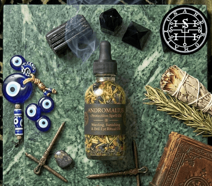 ANDROMALIUS Protection Spell Oil - Warding, Banishing & Evil Eye Ritual Oil - PsychicHermano
