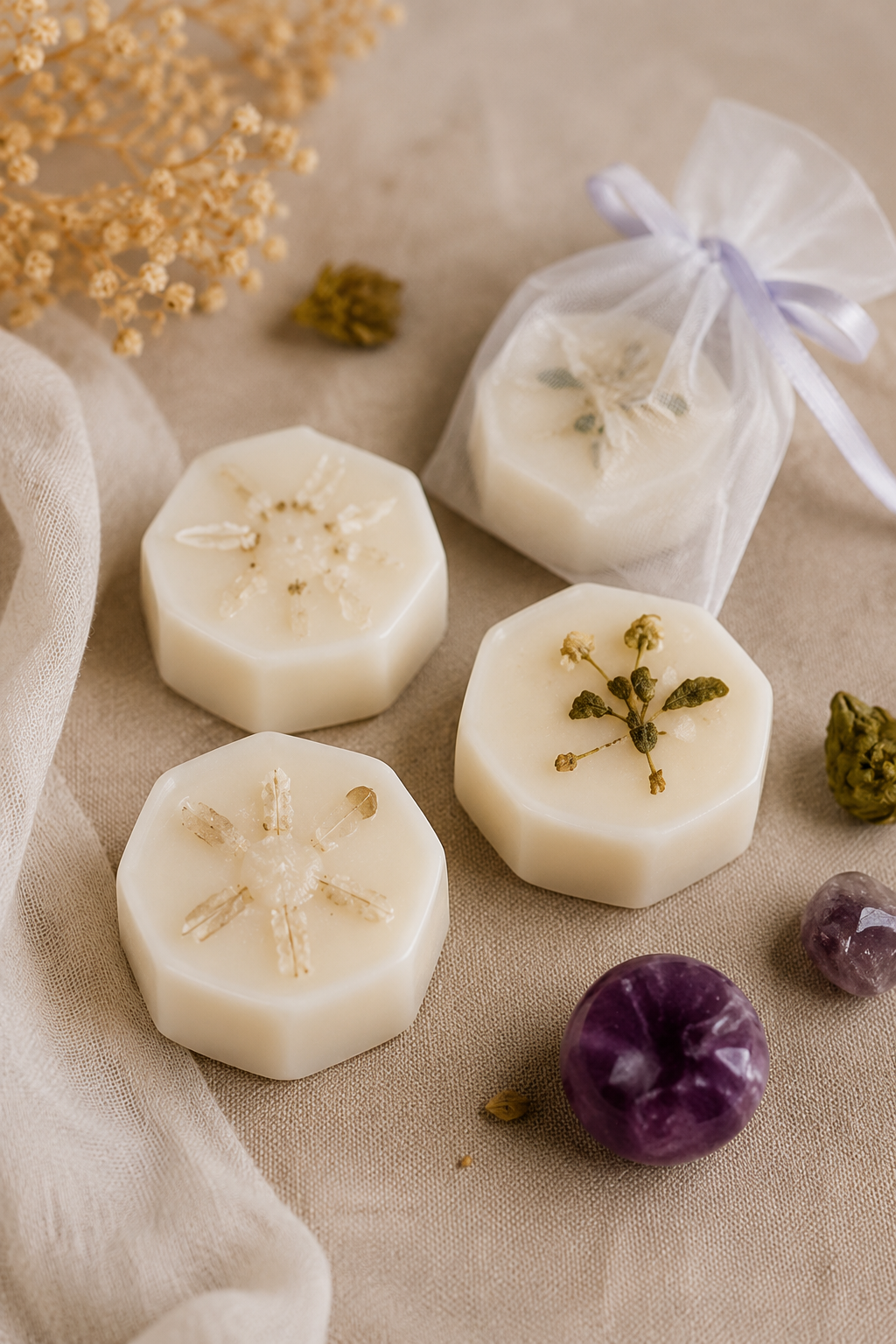 High-resolution representative image of a handmade botanical wax melt set