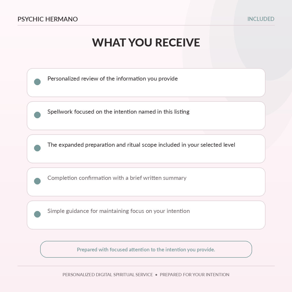 What is included with the Cleansing Spell