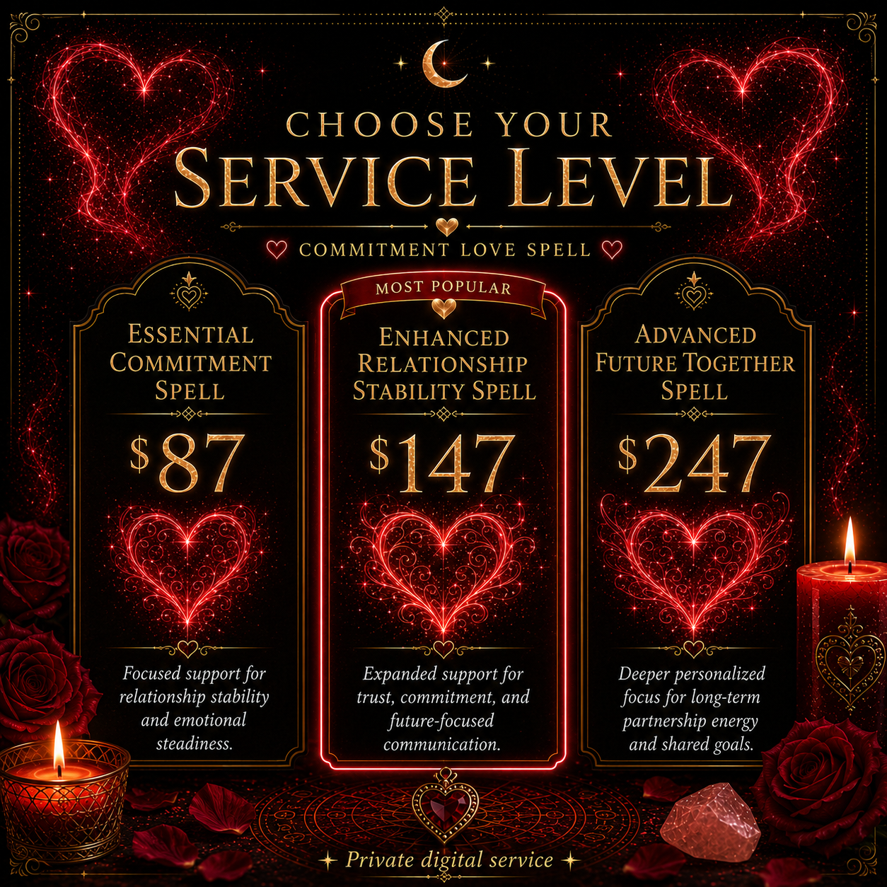 Commitment Love Spell service level and price comparison