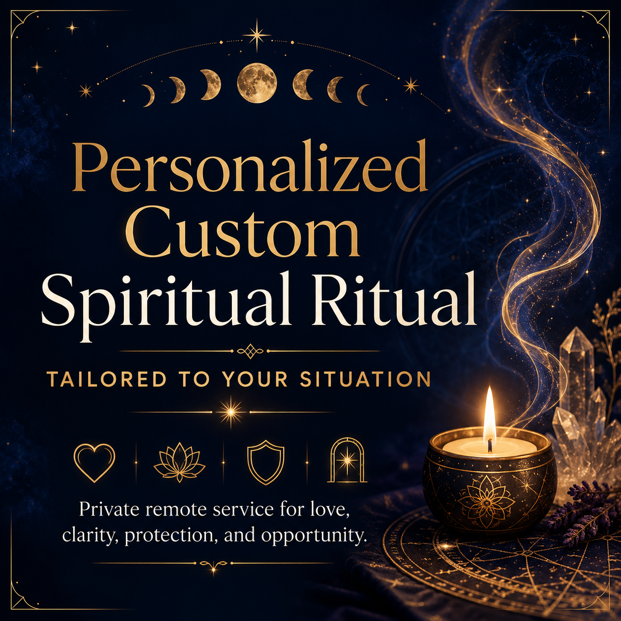 Personalized custom spiritual ritual tailored to love career protection or personal intentions