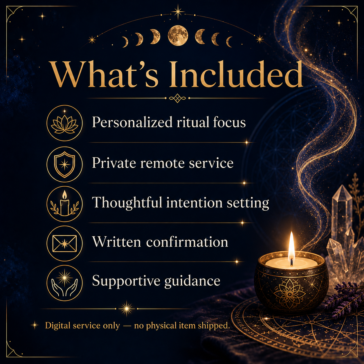 Custom spiritual ritual service inclusions and digital delivery details