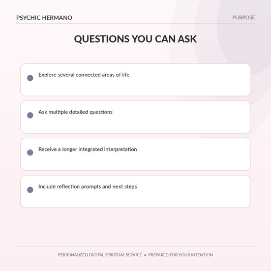 Questions and life areas covered in an In-Depth Psychic Reading from Psychic Hermano