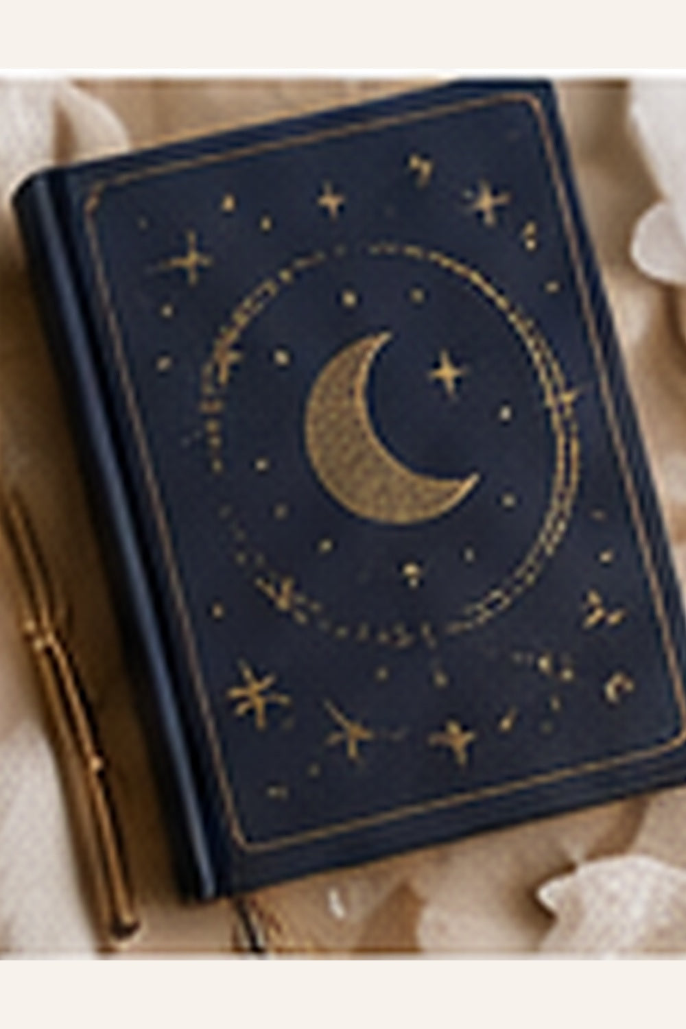 Representative image of a handmade made-to-order moon and stars reflection journal