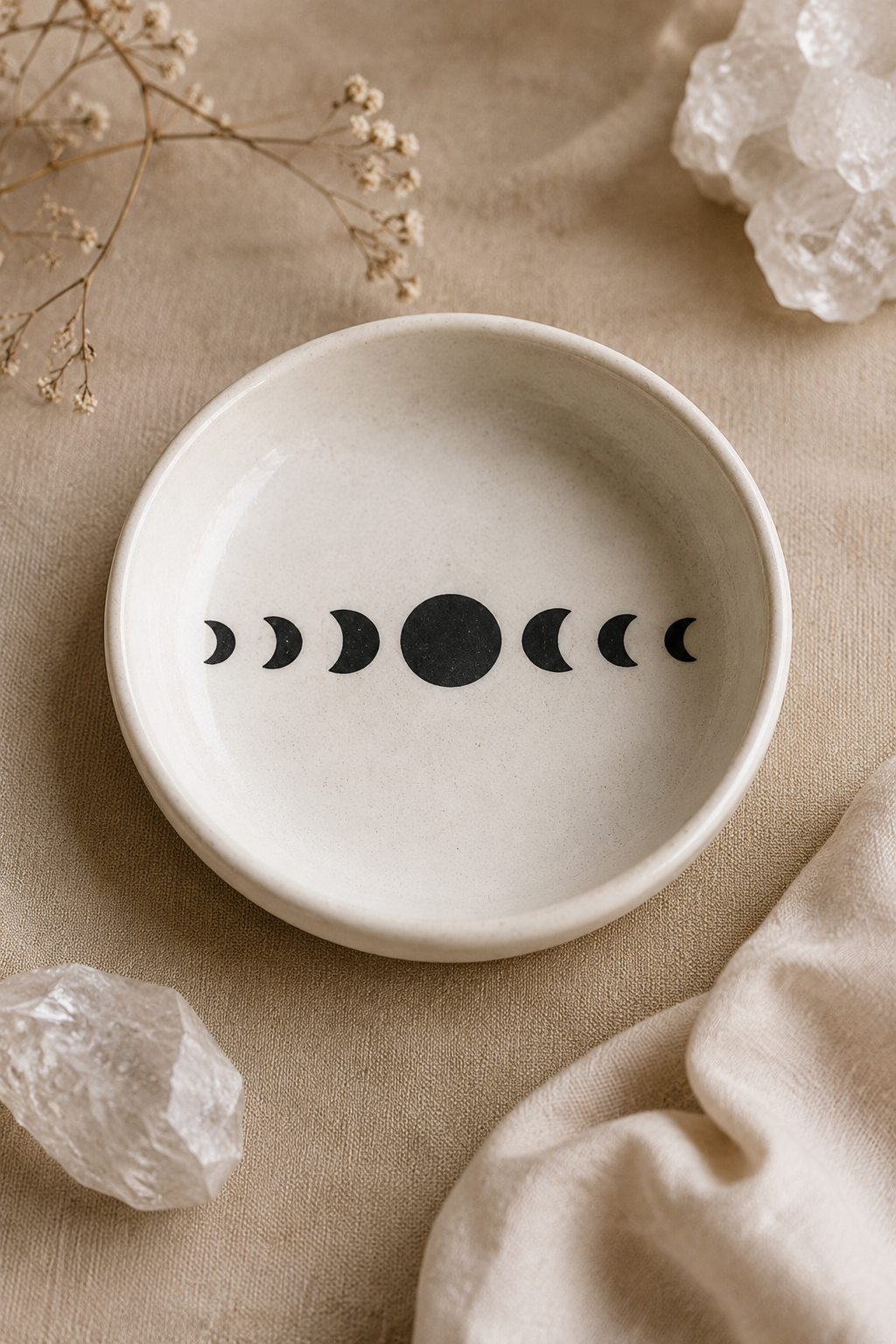 High-resolution representative image of a handmade moon phase ceramic trinket dish
