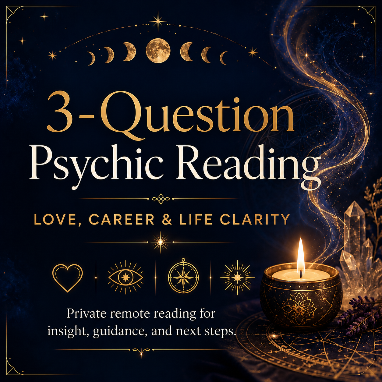 Three-question psychic reading for love career and life clarity