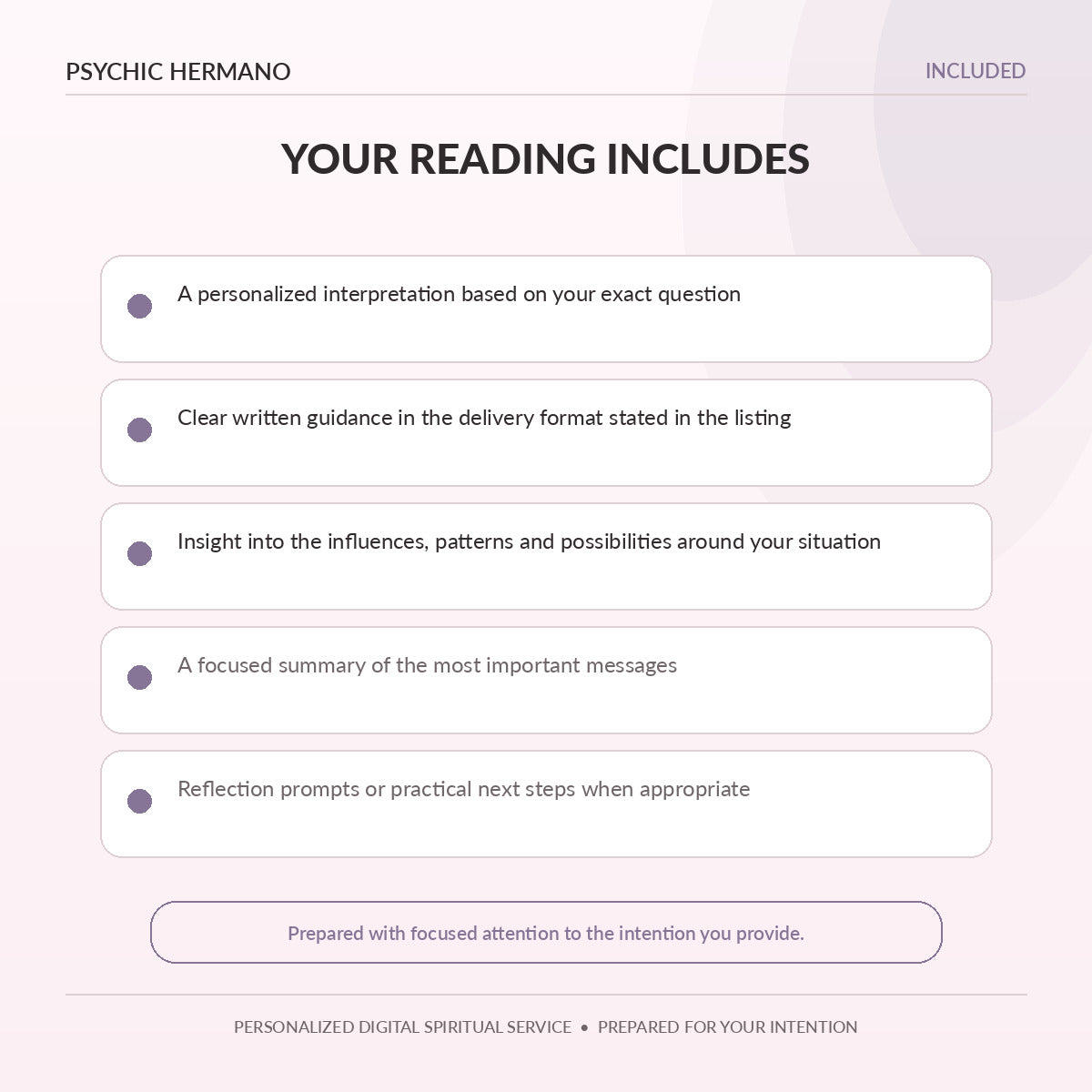What is included with a personalized Psychic Reading from Psychic Hermano