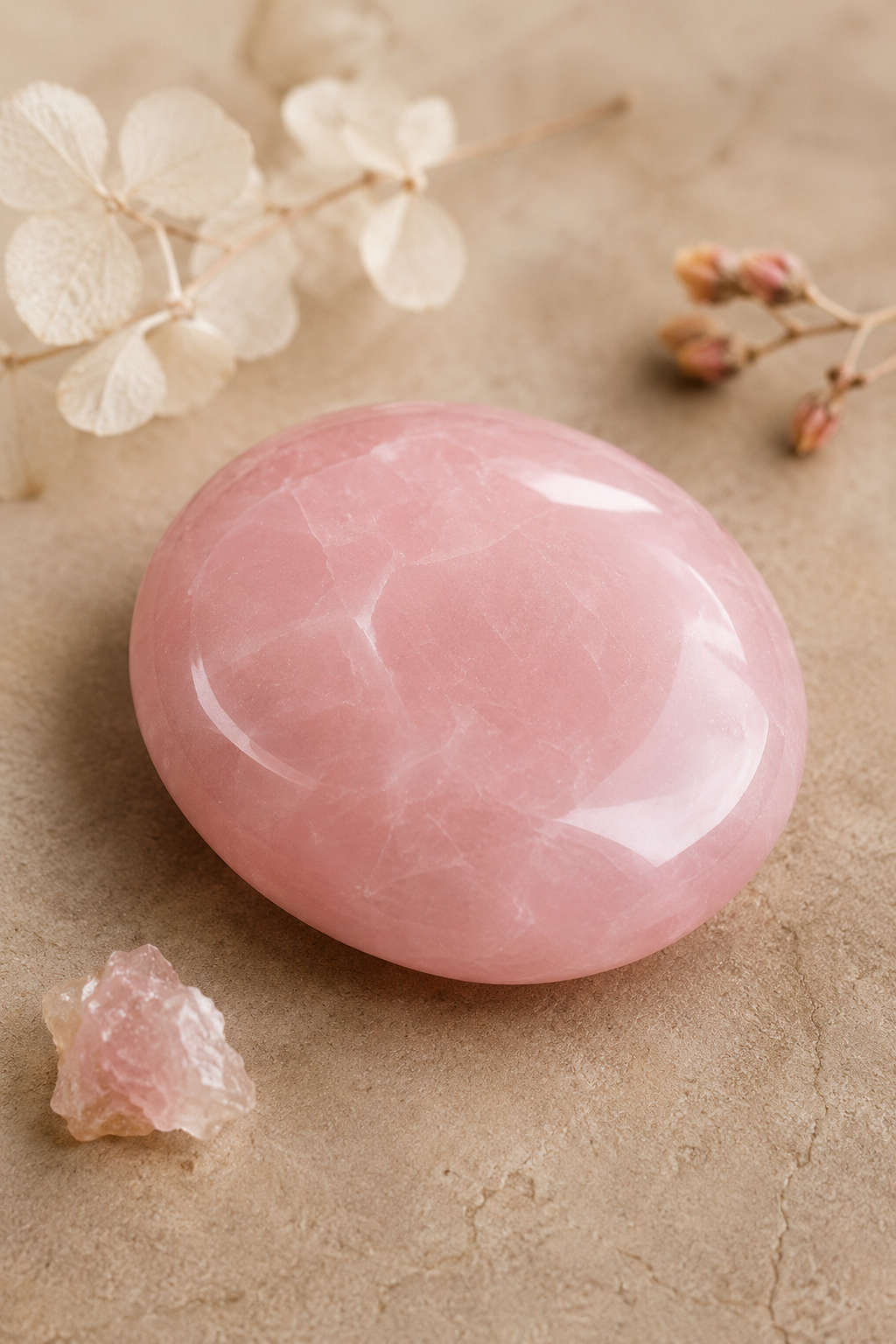 High-resolution representative image of a polished rose quartz palm stone