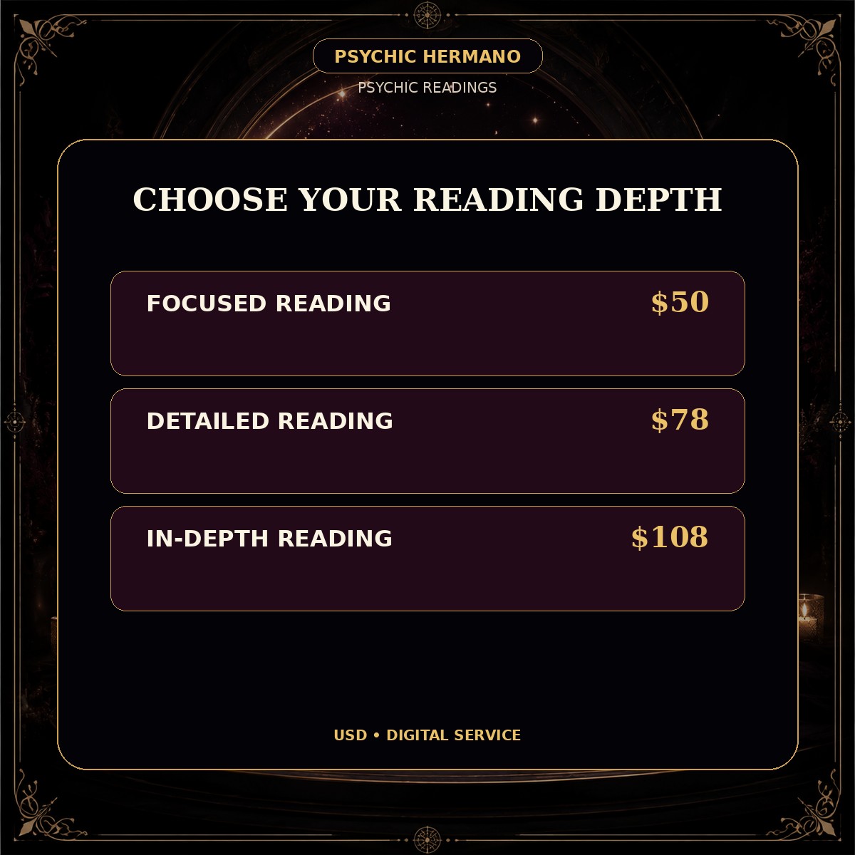 Psychic reading depths and pricing