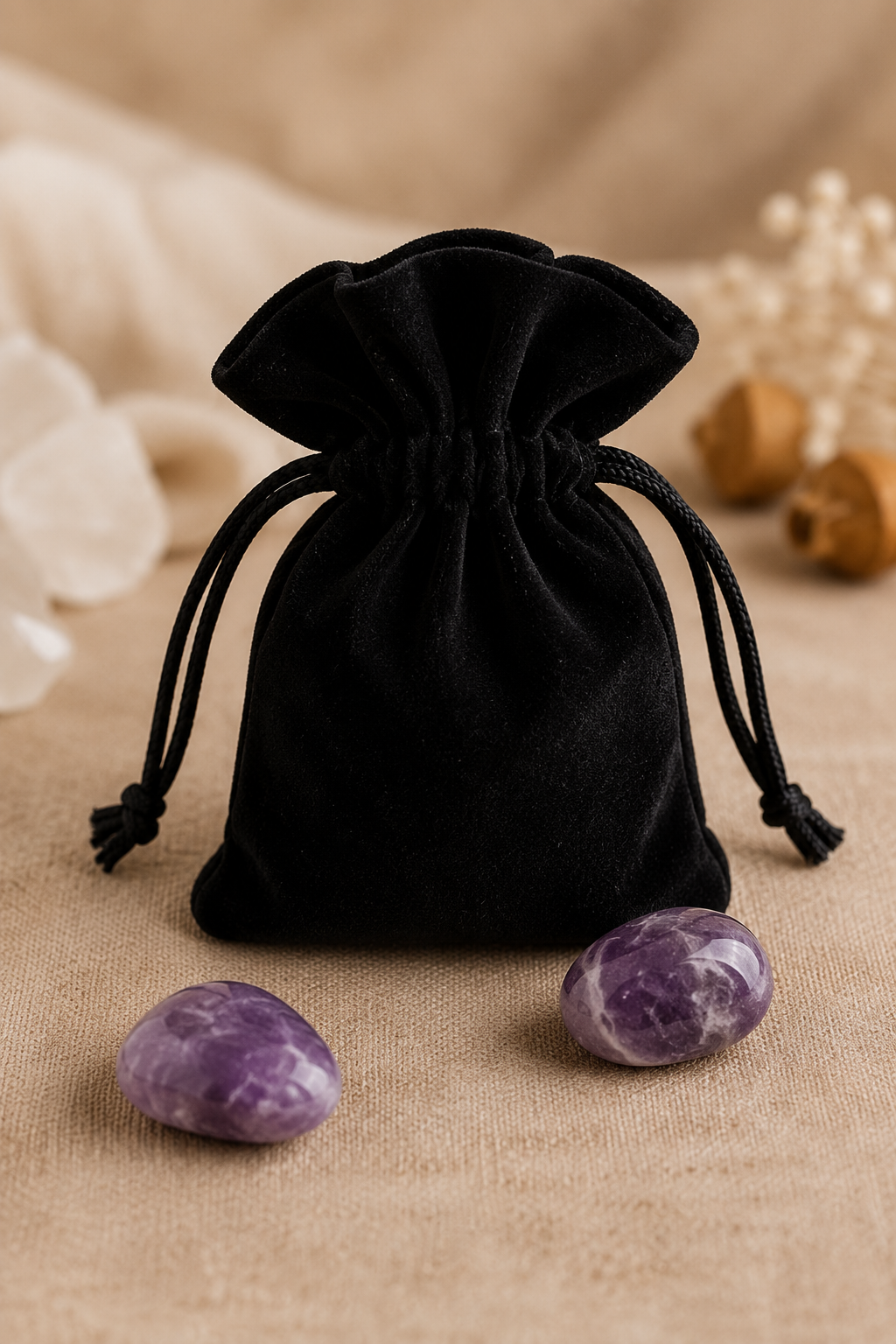 High-resolution representative image of a velvet crystal storage pouch